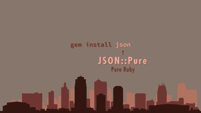 gem install json
JSON::Pure
Pure Ruby
