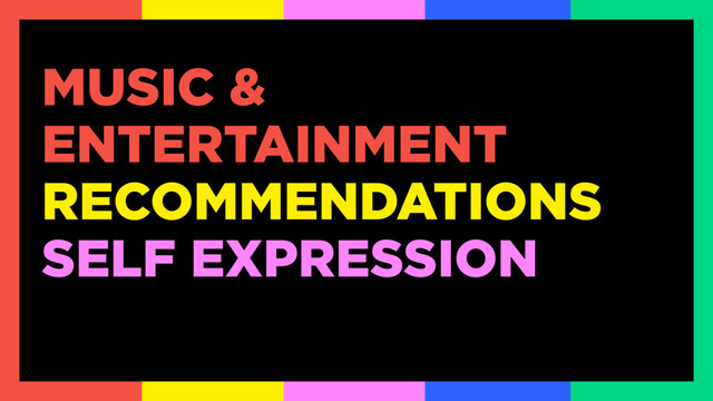 MUSIC &
ENTERTAINMENT
RECOMMENDATIONS
SELF EXPRESSION
