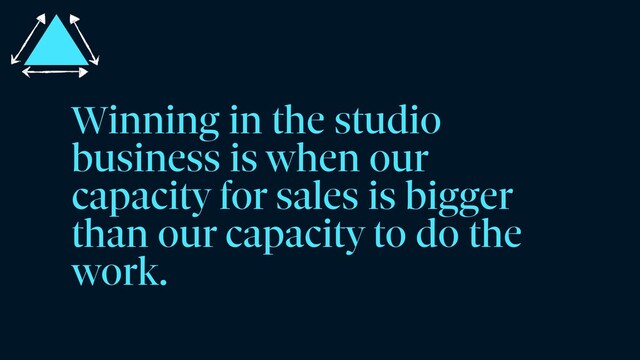 Winning in the studio
business is when our
capacity for sales is bigger
than our capacity to do the
work.
