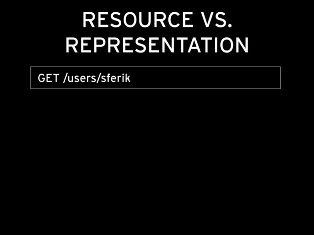 RESOURCE VS.
REPRESENTATION
GET /users/sferik
