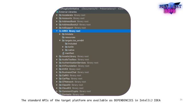 71
The standard APIs of the target platform are available as DEPENDENCIES in IntelliJ IDEA
