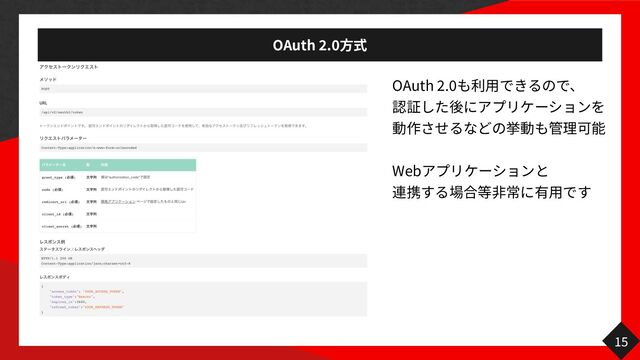 OAuth
2
.
0方
OAuth
2
.
0 用
Web
⾒
非 用
15
