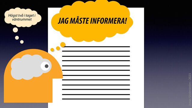 Jonas Söderström • 2023
Information
om covid-19
JAG MÅSTE INFORMERA!
Högst två i taget i
väntrummet

