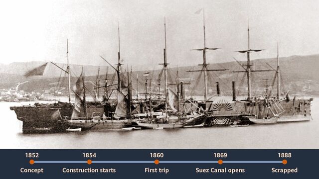 Concept Construction starts
1852 1854
First trip
1860
Suez Canal opens
1869
Scrapped
1888
