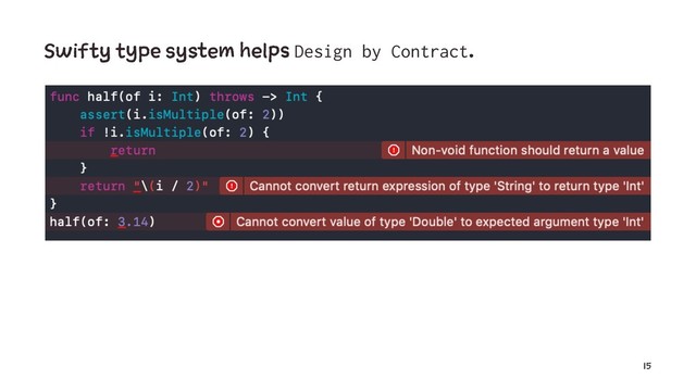 Swifty type system helps Design by Contract.
15
