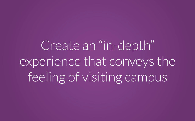 Create an “in-depth”
experience that conveys the
feeling of visiting campus
