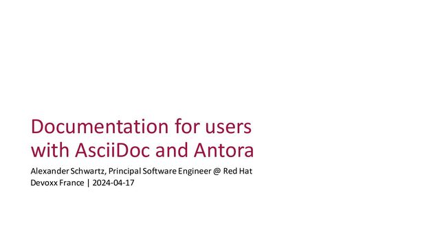 Creating a documentation site for users
with AsciiDoc and Antora
Alexander Schwartz, Principal IT Consultant
Jfokus Brown Bag Session, 2020-12-10
