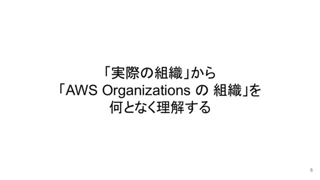「実際の組織」から
「AWS Organizations の 組織」を
何となく理解する
5
