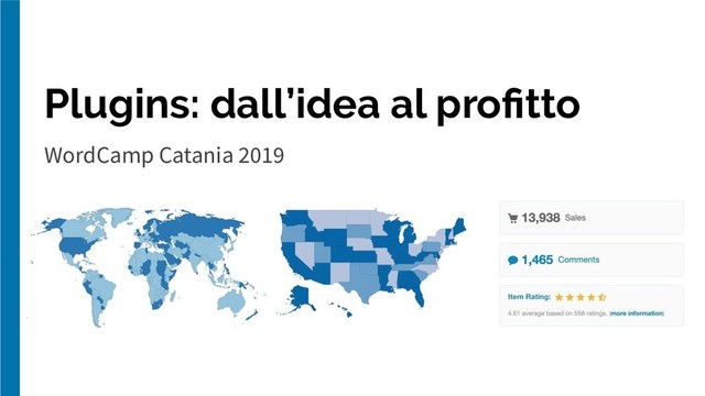 Plugins: dall’idea al proﬁtto
WordCamp Catania 2019

