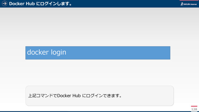 Docker Hub にログインします。
128
上記コマンドでDocker Hub にログインできます。
docker login
