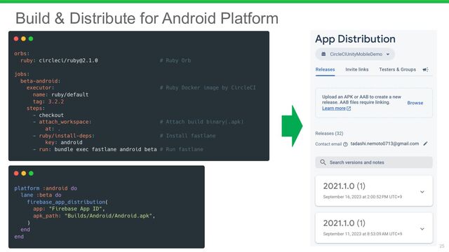 25
Build & Distribute for Android Platform
