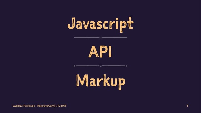 Javascript
API
Markup
Ladislav Prskavec - ReactiveConf, 1. 11. 2019 3
