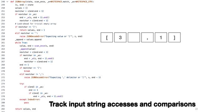 22
Track input string accesses and comparisons
[ 3 , 1 ]
