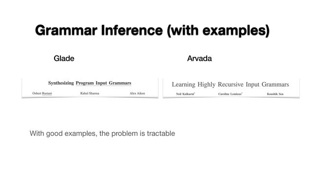 Grammar Inference (with examples)
Glade Arvada
With good examples, the problem is tractable
