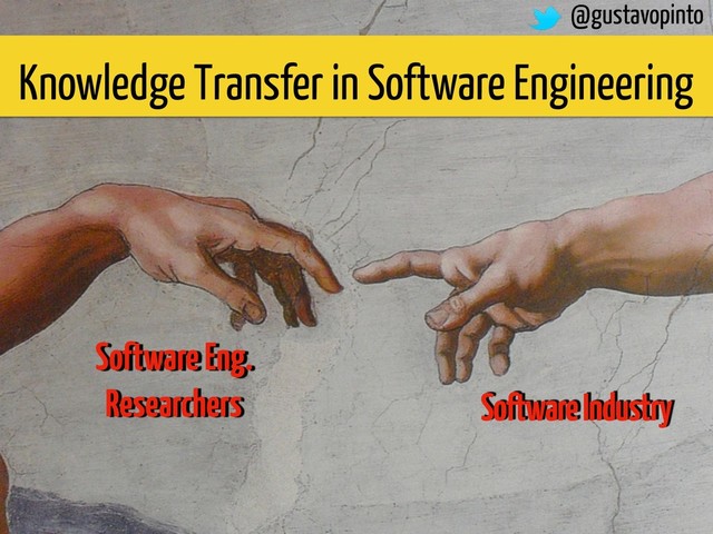 Software Eng.
Researchers Software Industry
Knowledge Transfer in Software Engineering
@gustavopinto
