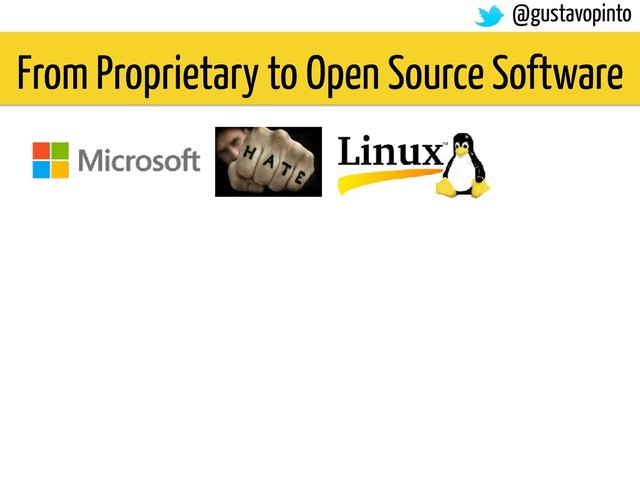 From Proprietary to Open Source Software
@gustavopinto
