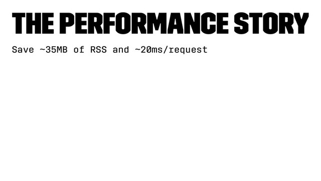 The performance story
Save ~35MB of RSS and ~20ms/request
