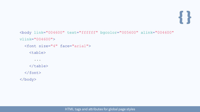 { }

HTML tags and attributes for global page styles


...



