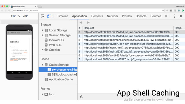 App Shell Caching
via Service Worker in low-friction

