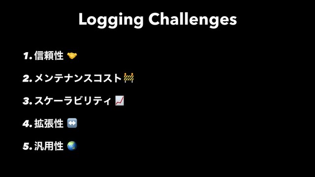 Logging Challenges
1.৴པੑ
2.ϝϯςφϯείετ
3.εέʔϥϏϦςΟ
4.֦ுੑ
5.൚༻ੑ
