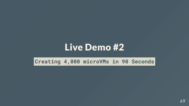 Live Demo #2
Creating 4,000 microVMs in 90 Seconds
69
