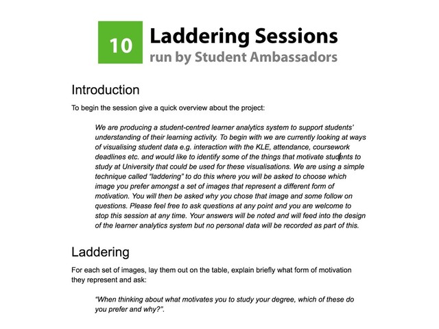 Laddering Sessions
run by Student Ambassadors
10
