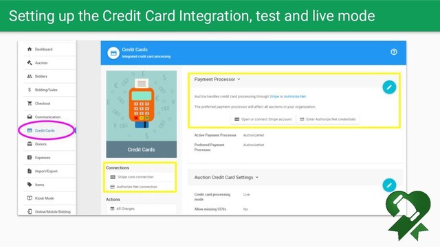 Setting up the Credit Card Integration, test and live mode
