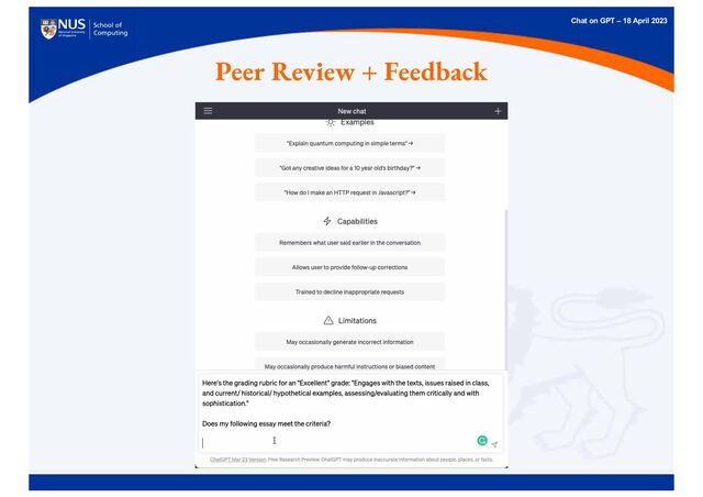 Chat on GPT – 18 April 2023
Peer Review + Feedback

