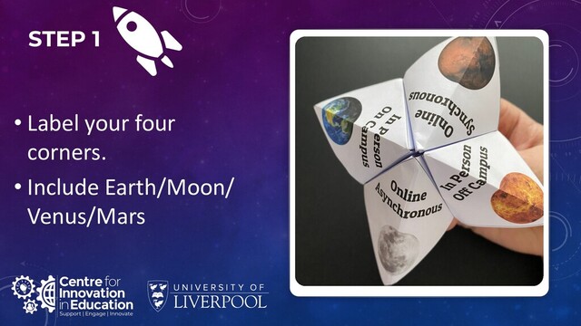 STEP 1
• Label your four
corners.
• Include Earth/Moon/
Venus/Mars
