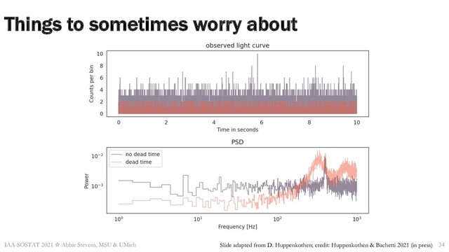 Things to sometimes worry about
IAA-SOSTAT 2021 ☆ Abbie Stevens, MSU & UMich 34
Slide adapted from D. Huppenkothen; credit: Huppenkothen & Bachetti 2021 (in press)
Huppenkothen & Bachetti (under review)
