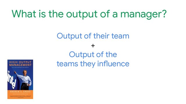 What is the output of a manager?
Output of their team
+
Output of the
teams they influence
