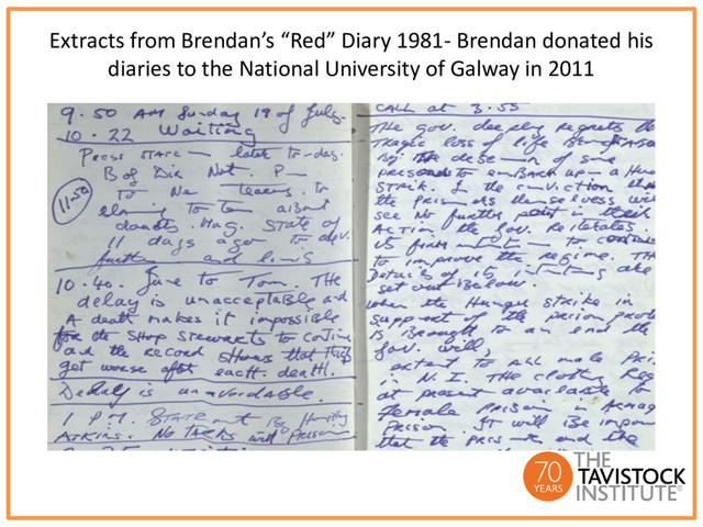 Extracts from Brendan’s “Red” Diary 1981- Brendan donated his
diaries to the National University of Galway in 2011

