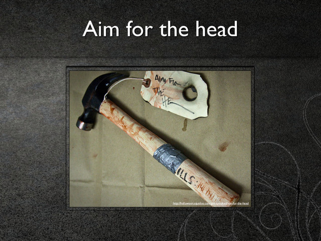 Aim for the head
http://halloween.squidoo.com/get-spooked/aim-for-the-head
