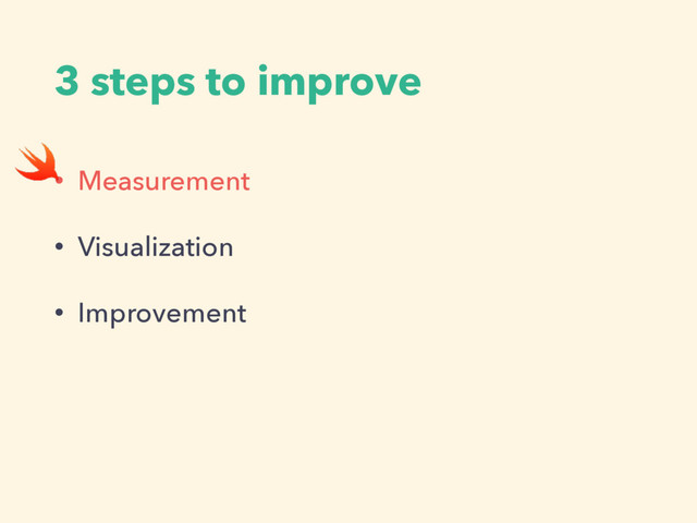 3 steps to improve
• Measurement
• Visualization
• Improvement
