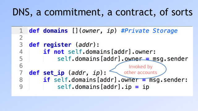 DNS, a commitment, a contract, of sorts
Invoked by
other accounts
