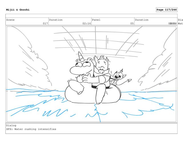 Scene
017
Duration
02:16
Panel
05
Duration
00:08
Dia
SFX: Wat
Dialog
SFX: Water rushing intensifies
Mijii & Gnochi Page 117/246
