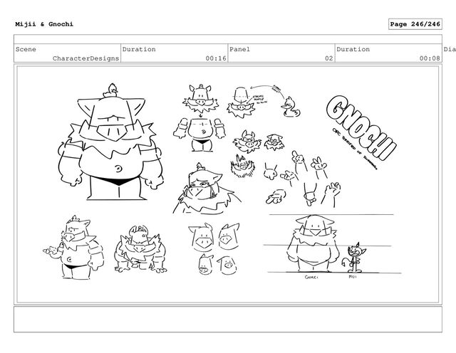 Scene
CharacterDesigns
Duration
00:16
Panel
02
Duration
00:08
Dia
Mijii & Gnochi Page 246/246
