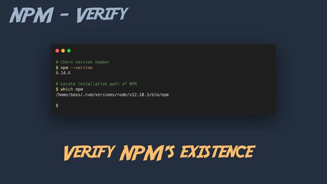 NPM - Verify
Verify NPM’s existence
