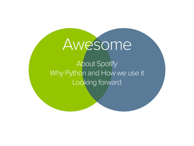 Awesome
About Spotify
Why Python and How we use it
Looking forward
