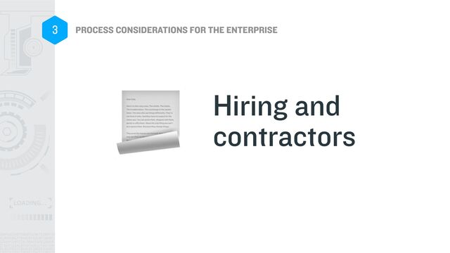 PROCESS CONSIDERATIONS FOR THE ENTERPRISE
3
Hiring and
contractors
📃
