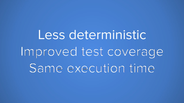 Less deterministic
Improved test coverage
Same execution time
