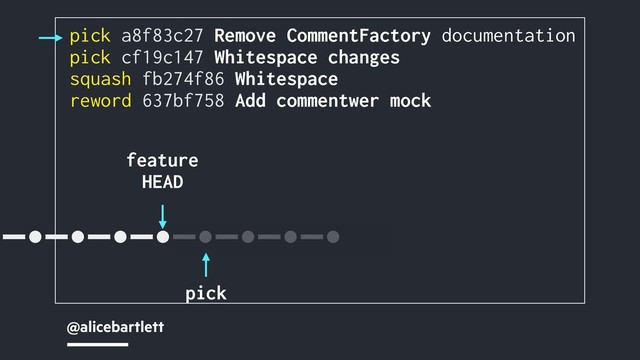 @alicebartlett
pick a8f83c27 Remove CommentFactory documentation
pick cf19c147 Whitespace changes
squash fb274f86 Whitespace
reword 637bf758 Add commentwer mock
pick
feature
HEAD
