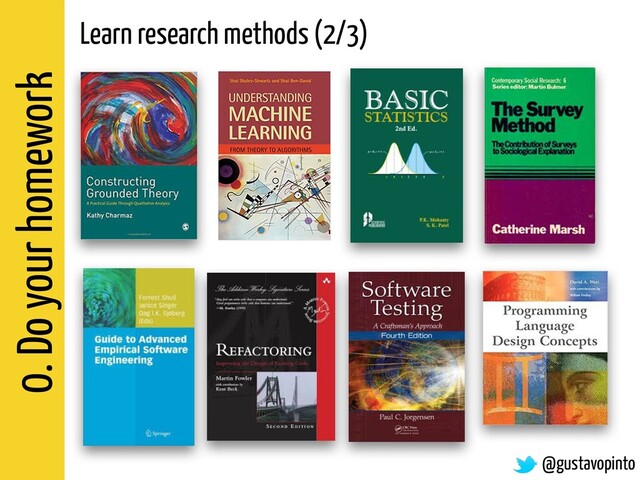 0. Do your homework
Learn research methods (2/3)
@gustavopinto

