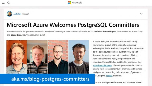 Microsoft Azure Welcomes PostgreSQL Committers
aka.ms/blog-postgres-committers
