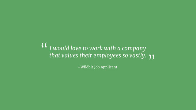 I would love to work with a company
that values their employees so vastly.
“
”
–Wildbit Job Applicant

