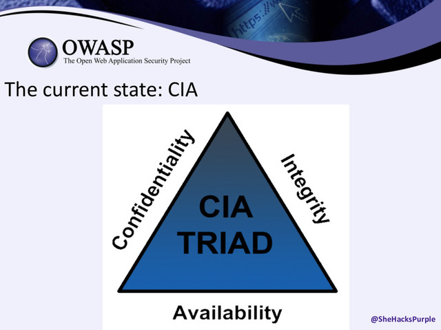 The current state: CIA
@SheHacksPurple
