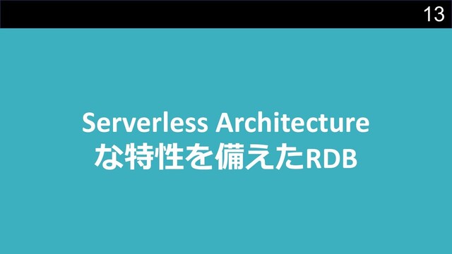 13
Serverless Architecture
な特性を備えたRDB

