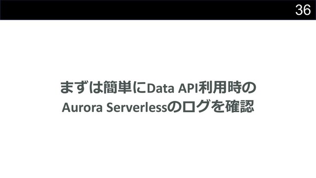 36
まずは簡単にData API利⽤時の
Aurora Serverlessのログを確認

