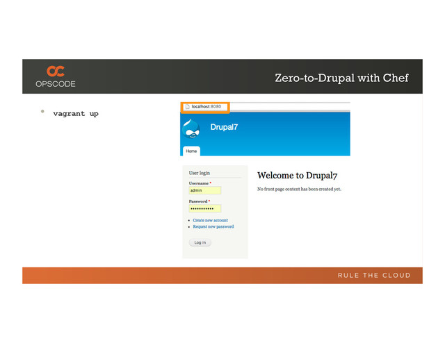 Zero-to-Drupal with Chef
•  vagrant up
