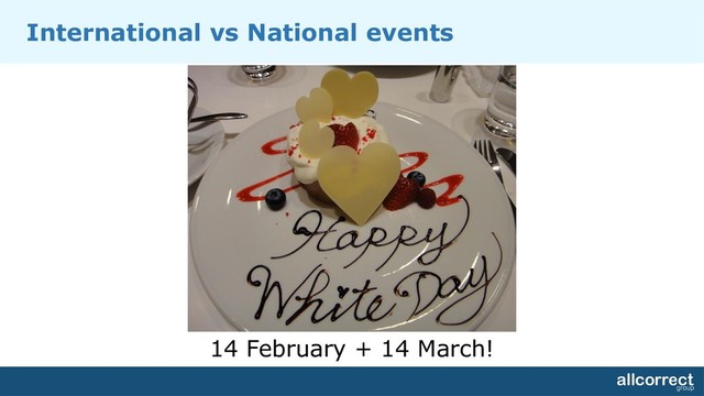 International vs National events
14 February + 14 March!
